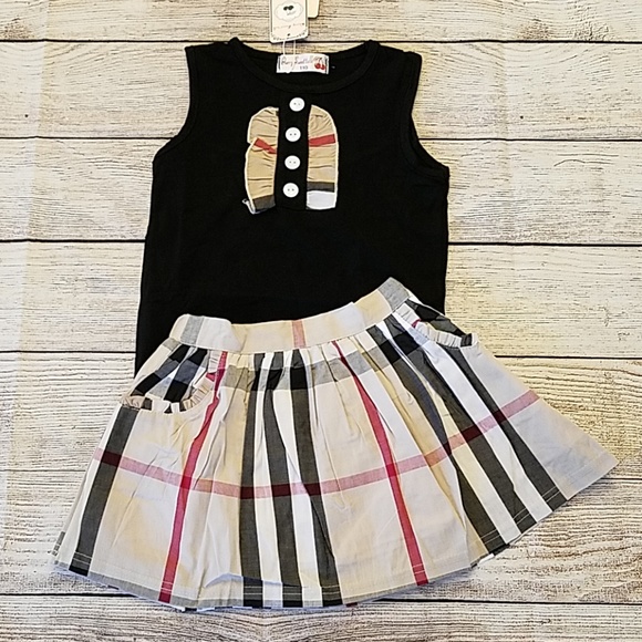 LAST ONE! Cute Toddler Black Shirt Plaid Skirt Set - Picture 3 of 8